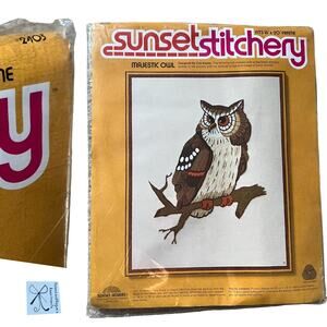 Sunset Stitchery #2403 Majestic Owl Crewel Stitch Craft Kit New Old Stock